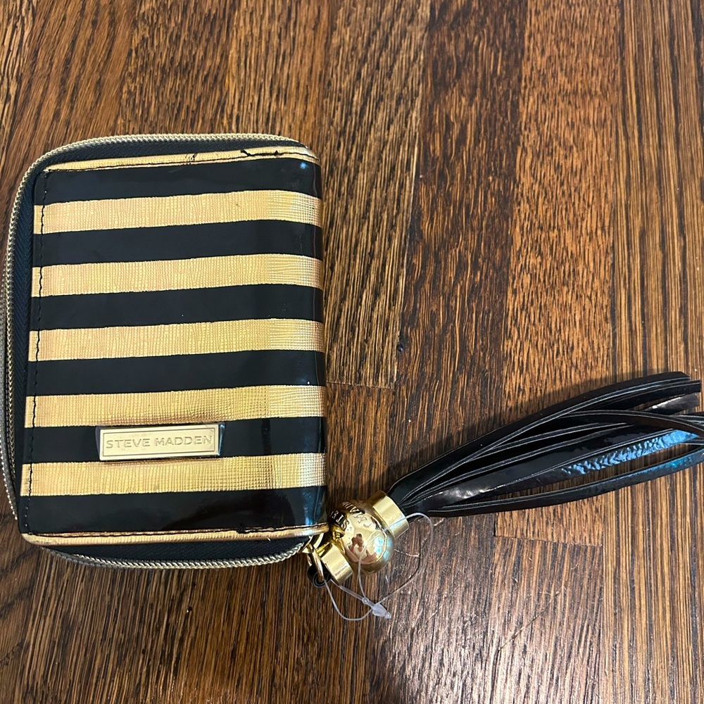 Steve Madden Black and Gold Striped Wallet